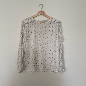 Loft • White Dandelion Ruffle Long Sleeve Blouse